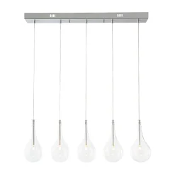 Silver 5-Light Clear Glass Teardrop Linear Island Pendant