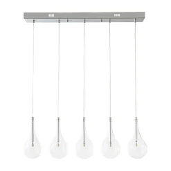 Silver 5-Light Clear Glass Teardrop Linear Island Pendant