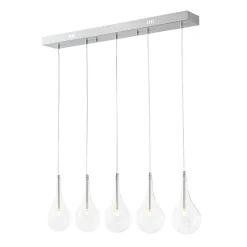 Silver 5-Light Clear Glass Teardrop Linear Island Pendant