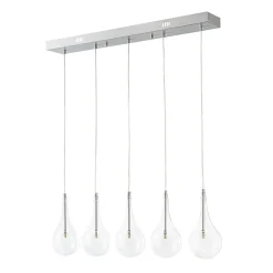 Silver 5-Light Clear Glass Teardrop Linear Island Pendant