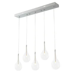 Silver 5-Light Clear Glass Teardrop Linear Island Pendant