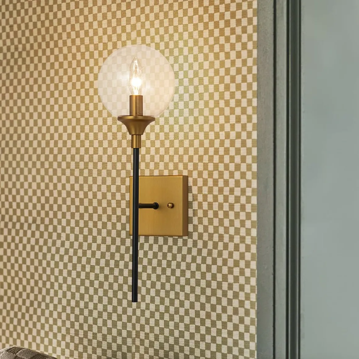 Simple Brass Black 1-Light Glass Globe Vanity Wall Sconce