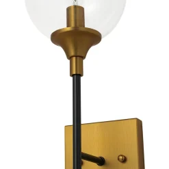 Simple Brass Black 1-Light Glass Globe Vanity Wall Sconce