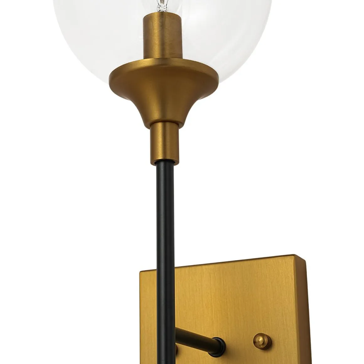 Simple Brass Black 1-Light Glass Globe Vanity Wall Sconce