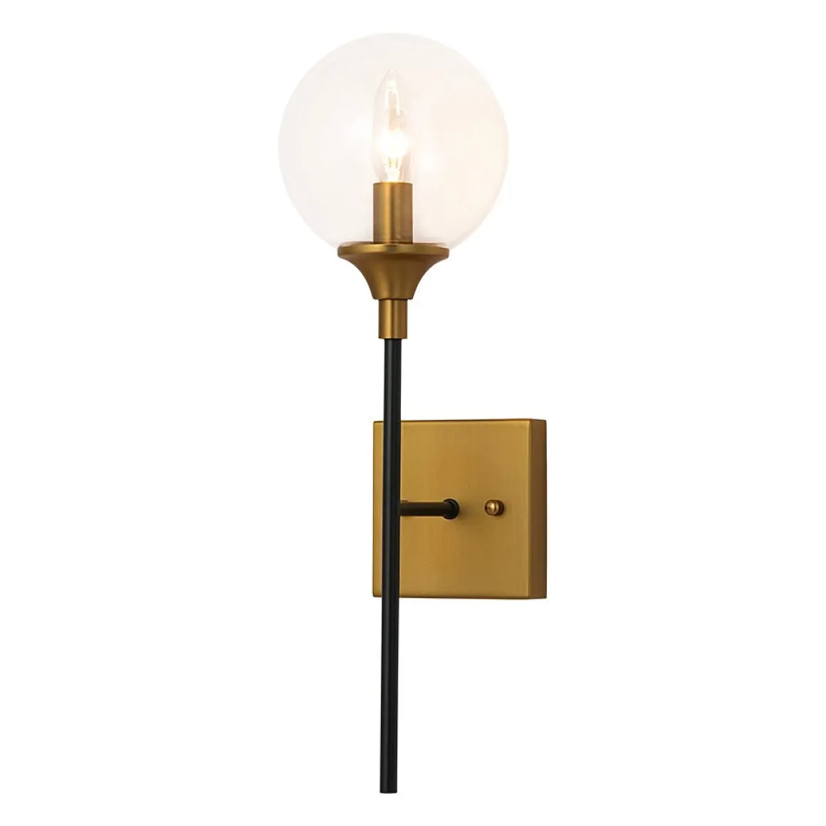 Simple Brass Black 1-Light Glass Globe Vanity Wall Sconce