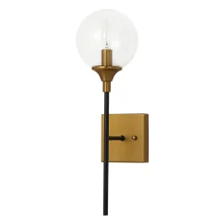 Simple Brass Black 1-Light Glass Globe Vanity Wall Sconce