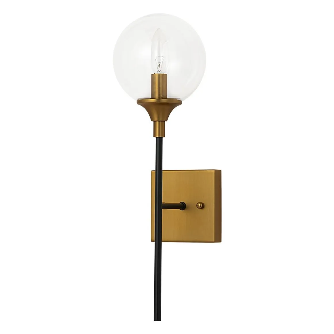 Simple Brass Black 1-Light Glass Globe Vanity Wall Sconce