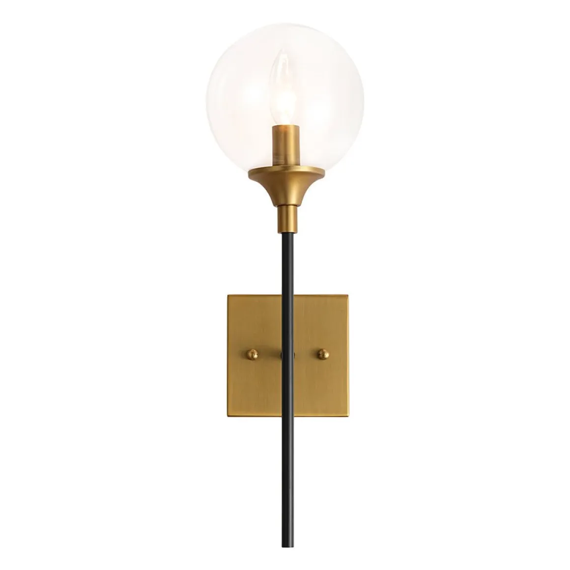 Simple Brass Black 1-Light Glass Globe Vanity Wall Sconce
