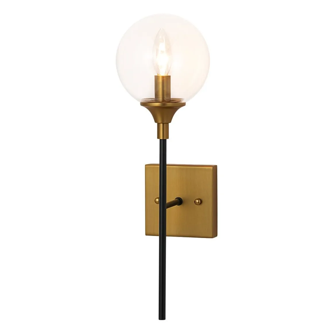 Simple Brass Black 1-Light Glass Globe Vanity Wall Sconce