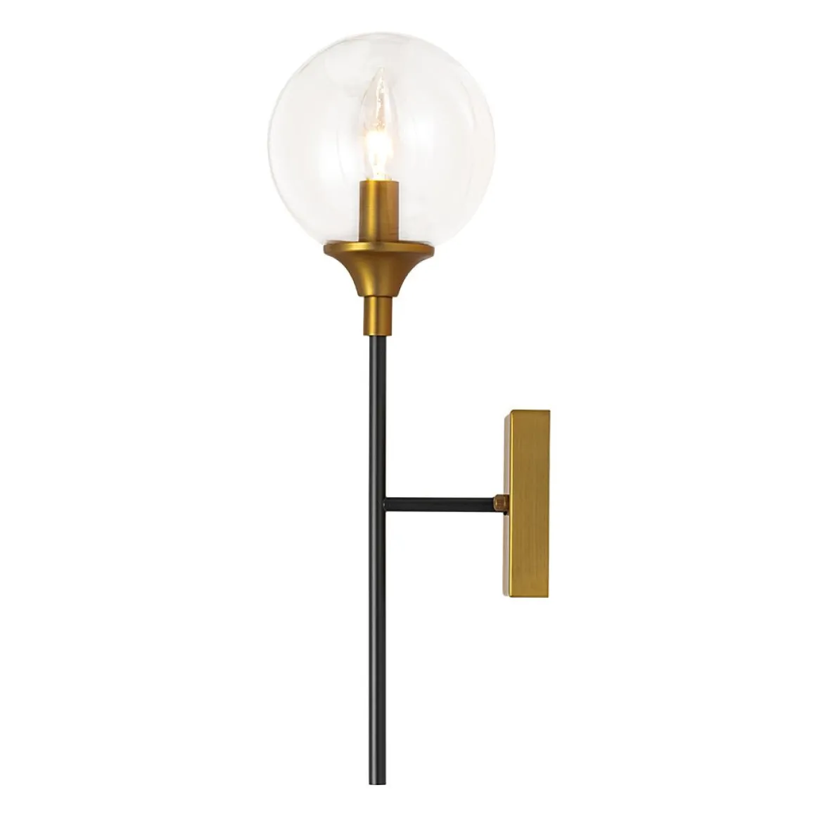 Simple Brass Black 1-Light Glass Globe Vanity Wall Sconce