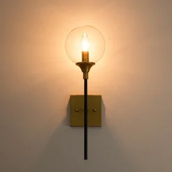Simple Brass Black 1-Light Glass Globe Vanity Wall Sconce