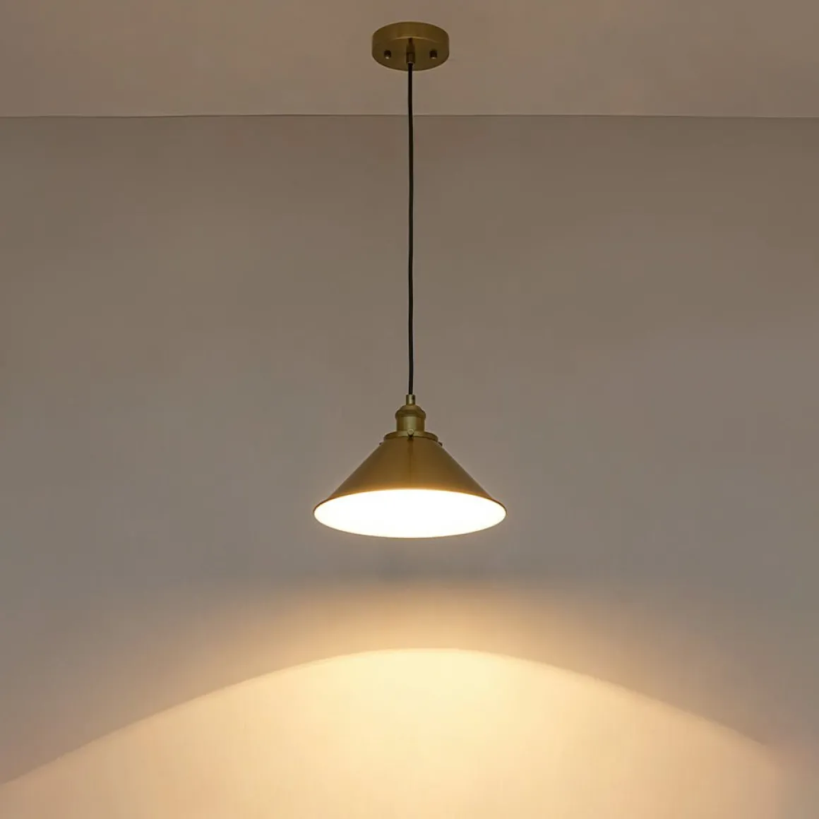 Simple Brass 1-Light Metal Flat Conical Kitchen Pendant