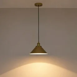 Simple Brass 1-Light Metal Flat Conical Kitchen Pendant