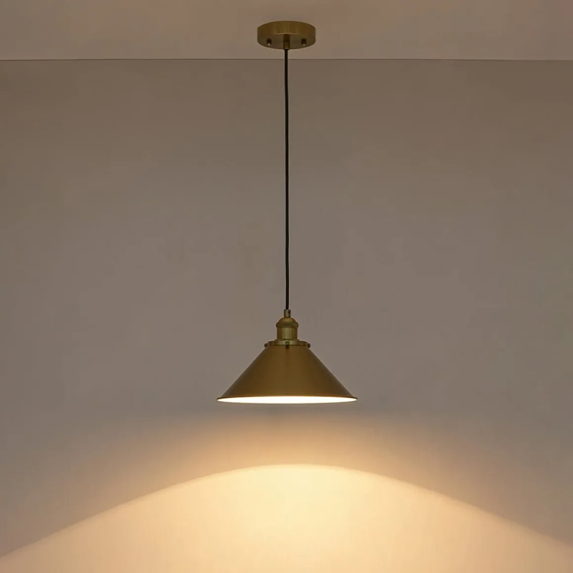 Simple Brass 1-Light Metal Flat Conical Kitchen Pendant