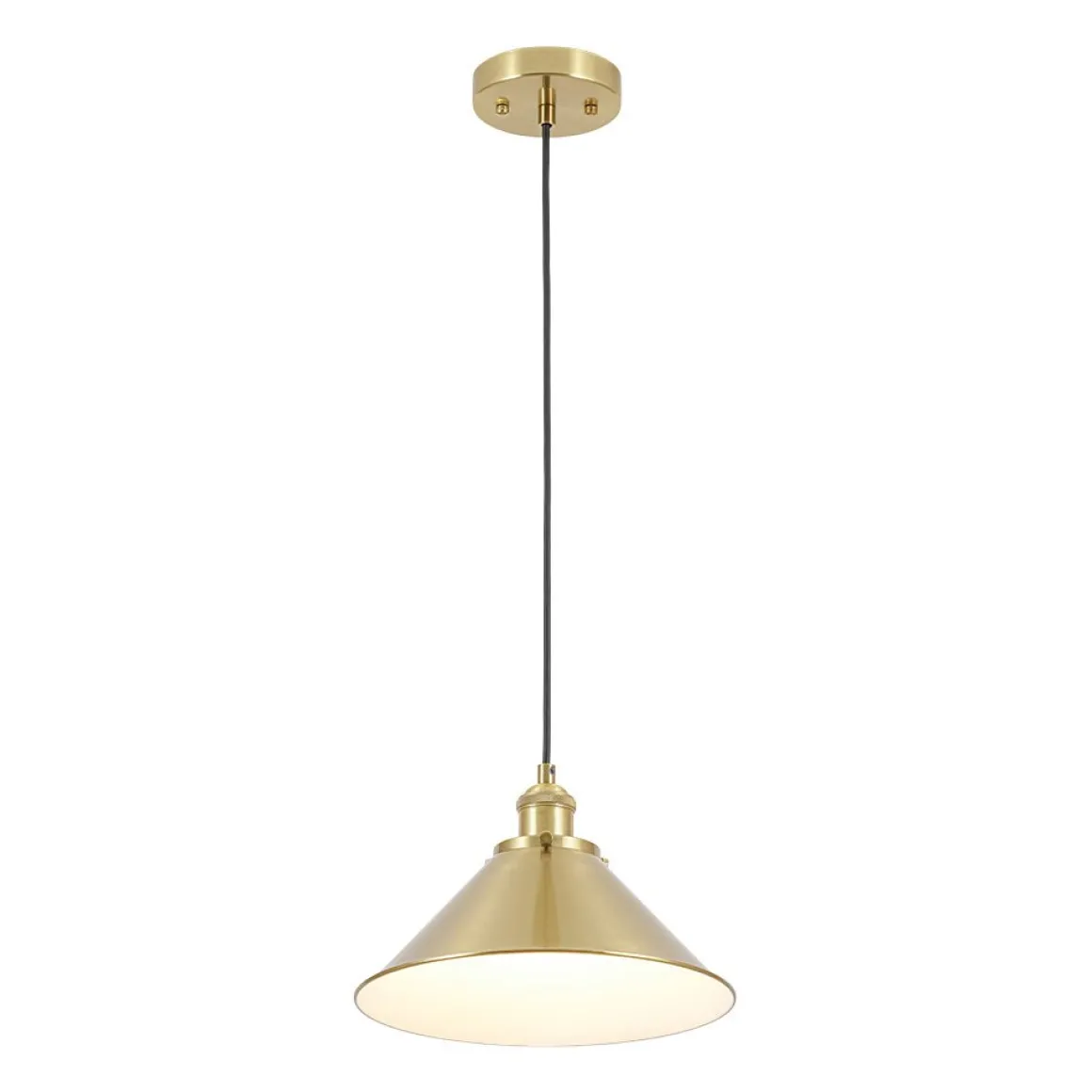 Simple Brass 1-Light Metal Flat Conical Kitchen Pendant