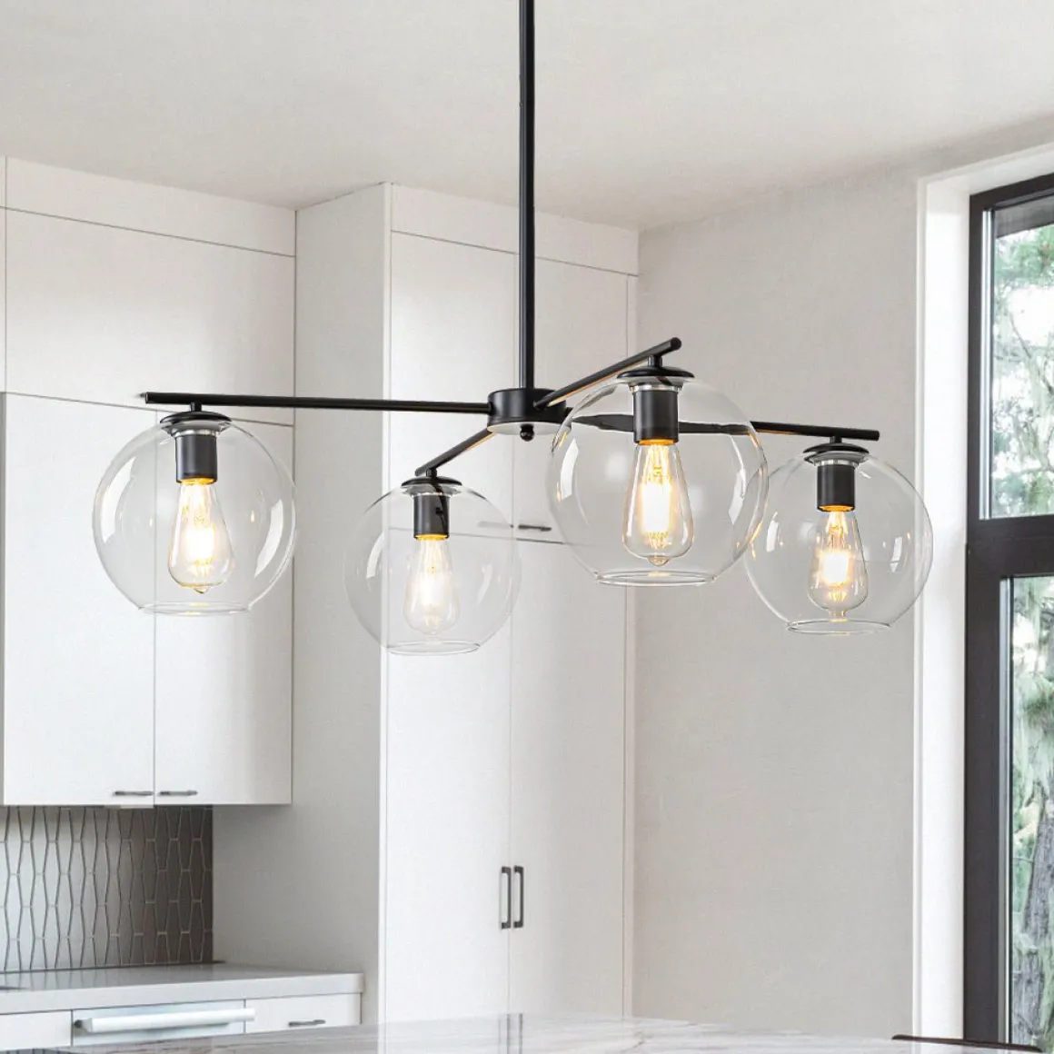 Simple 4-light Clear Glass Globe Round Sputnik Chandelier