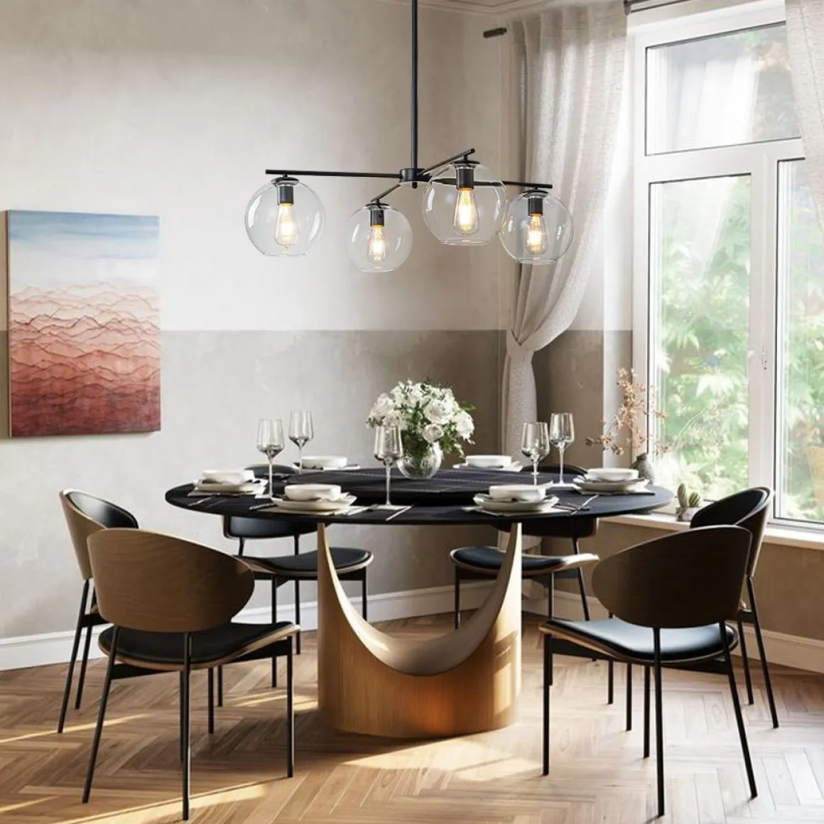 Simple 4-light Clear Glass Globe Round Sputnik Chandelier