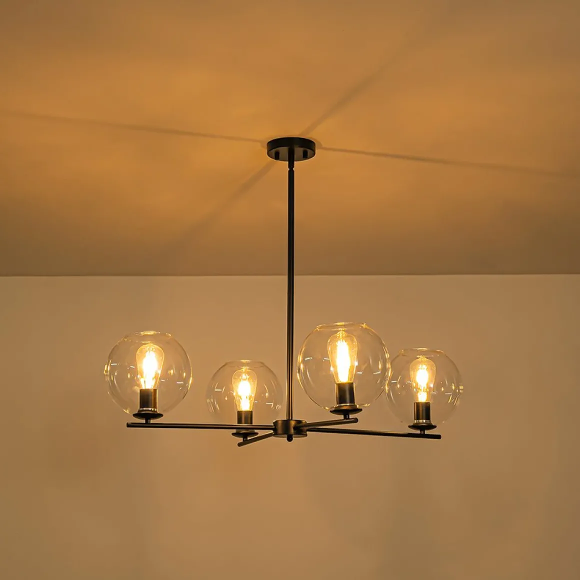 Simple 4-light Clear Glass Globe Round Sputnik Chandelier