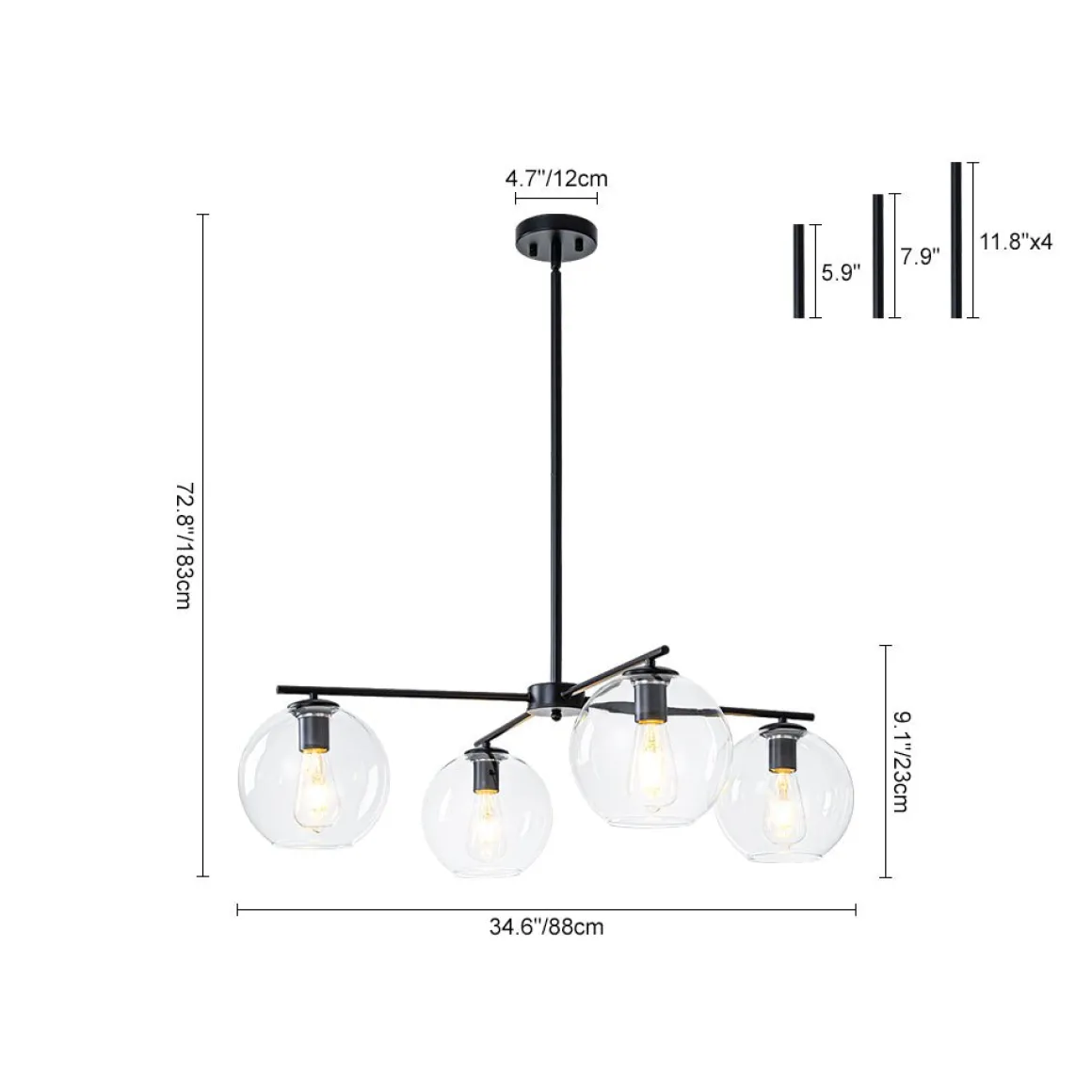 Simple 4-light Clear Glass Globe Round Sputnik Chandelier