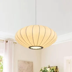 Single White Fabric Pendant Light