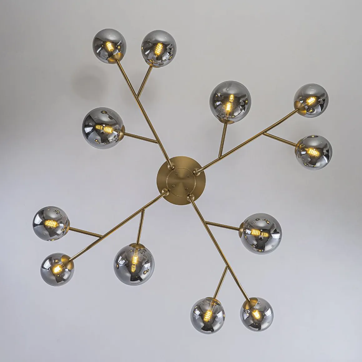 Smoked Glass Bubble Branch Sputnik Semi Flush Chandelier