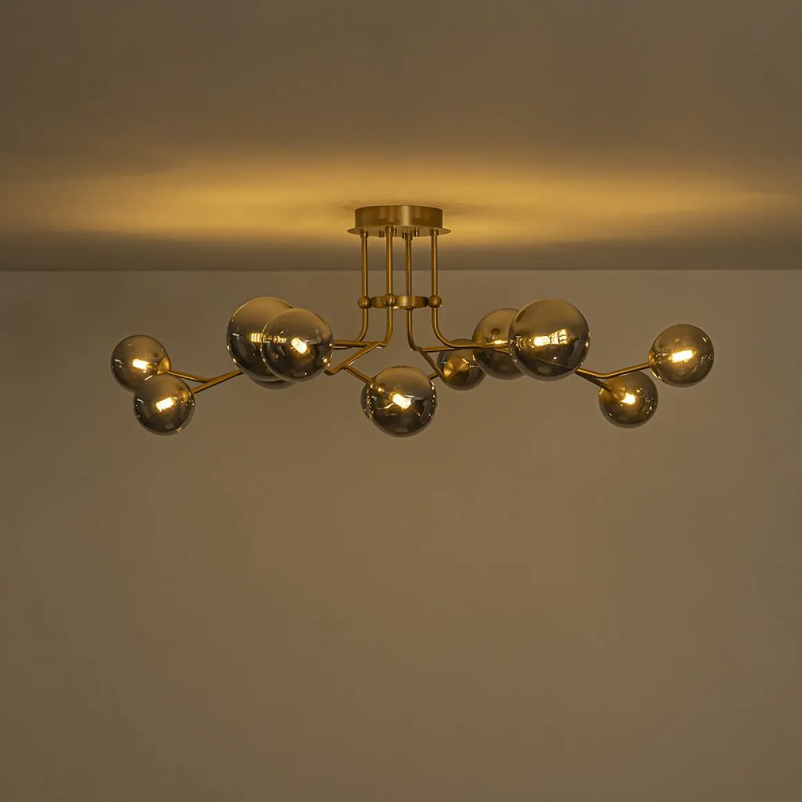 Smoked Glass Bubble Branch Sputnik Semi Flush Chandelier
