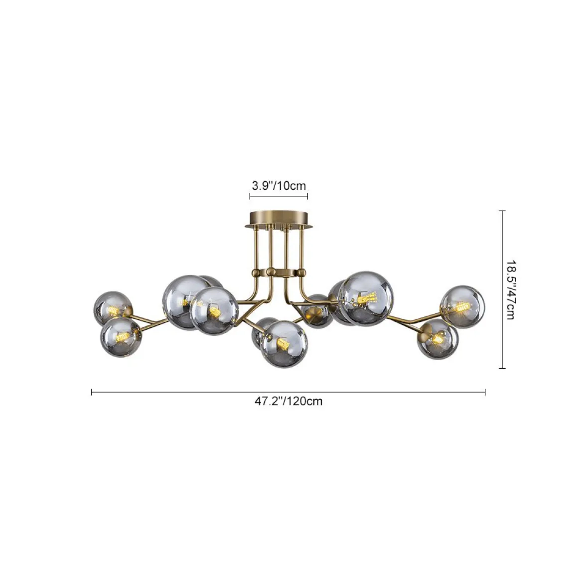 Smoked Glass Bubble Branch Sputnik Semi Flush Chandelier