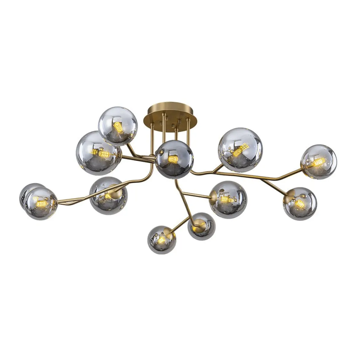 Smoked Glass Bubble Branch Sputnik Semi Flush Chandelier