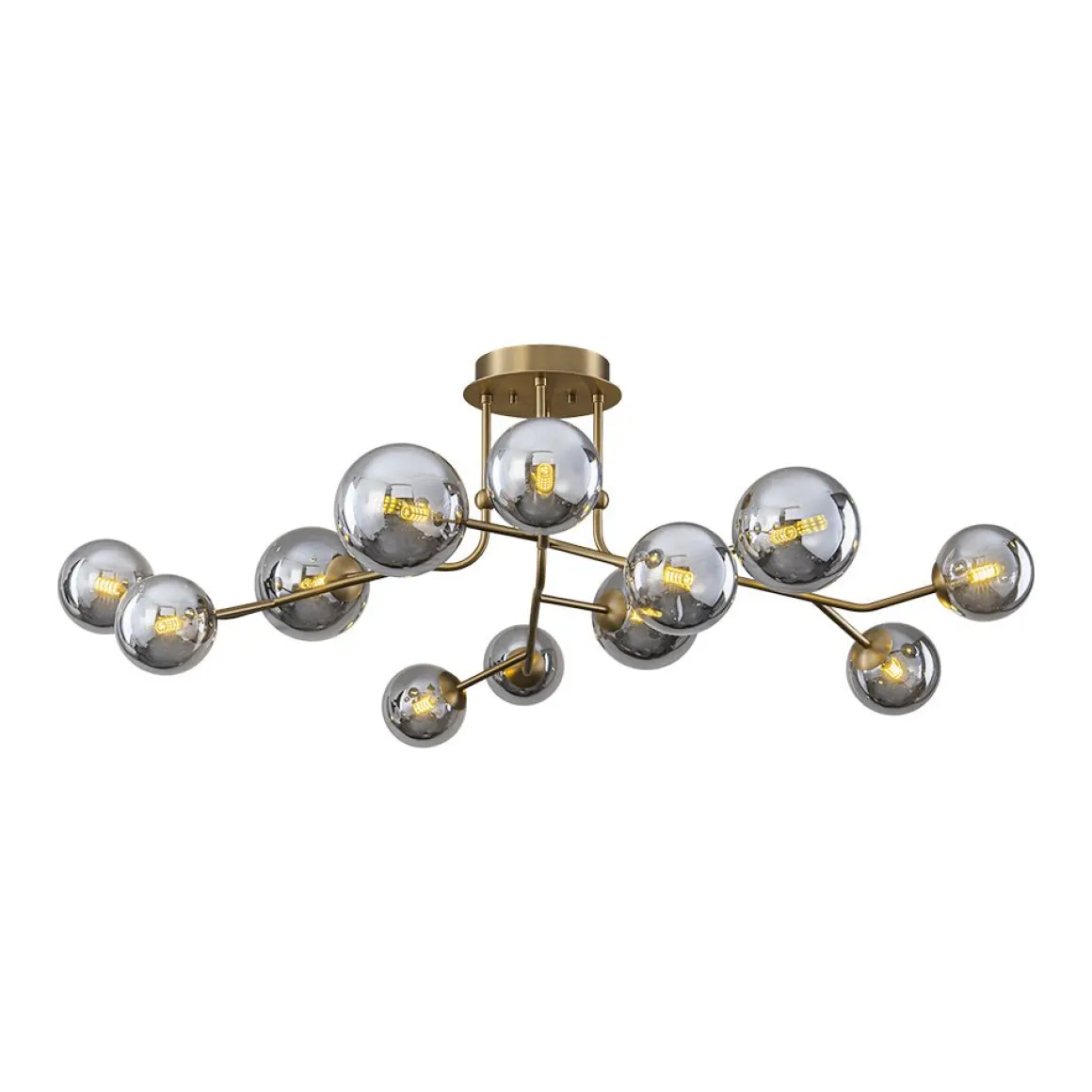 Smoked Glass Bubble Branch Sputnik Semi Flush Chandelier