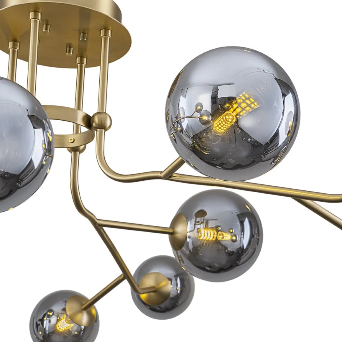 Smoked Glass Bubble Branch Sputnik Semi Flush Chandelier