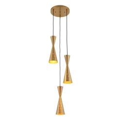 Starry 3-Light Cluster Metal Hourglass Shade Round Pendant