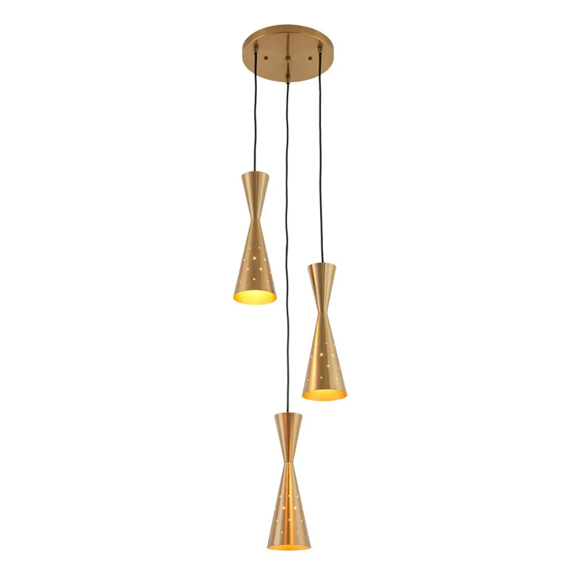 Starry 3-Light Cluster Metal Hourglass Shade Round Pendant