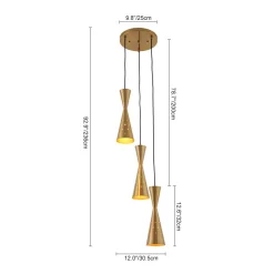 Starry 3-Light Cluster Metal Hourglass Shade Round Pendant