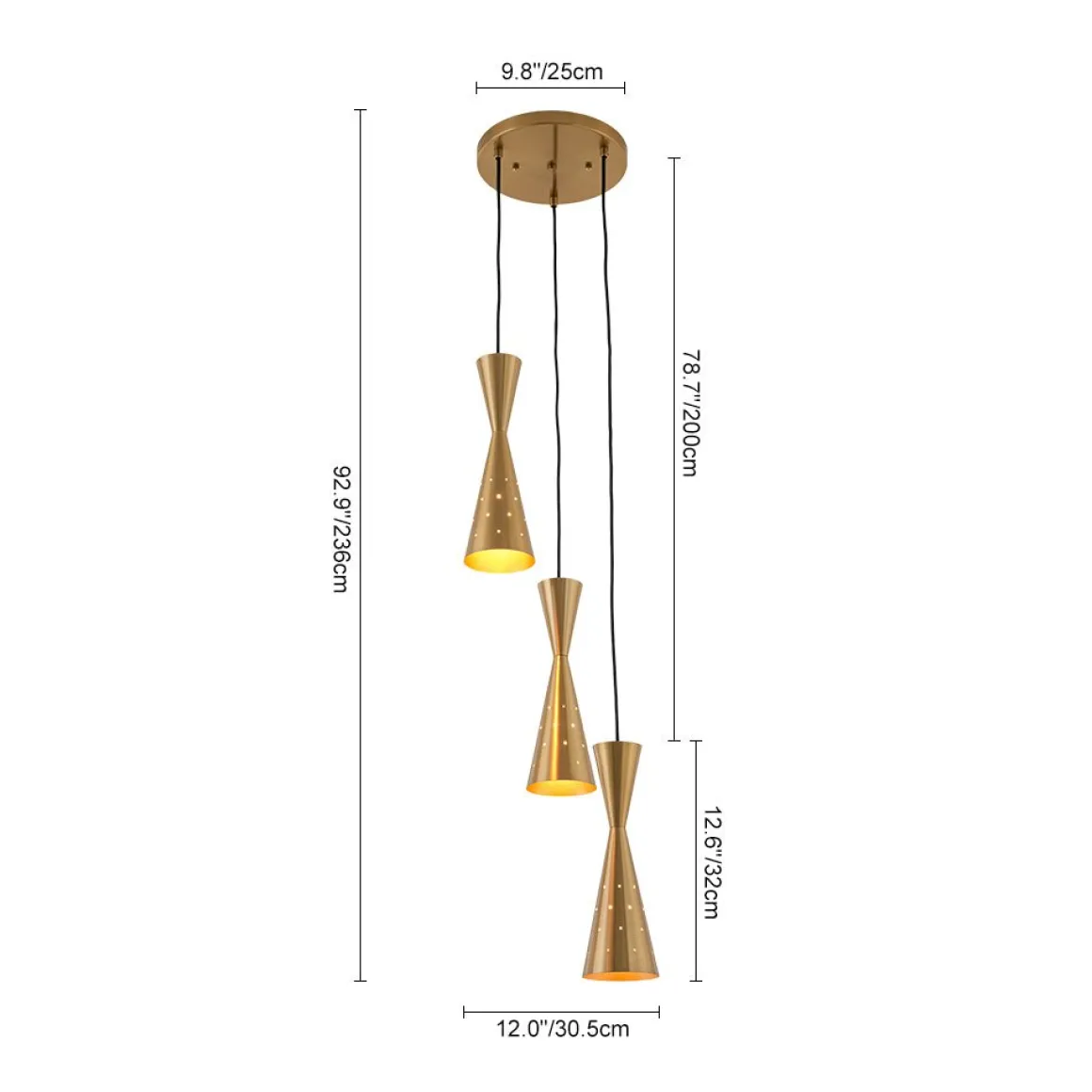 Starry 3-Light Cluster Metal Hourglass Shade Round Pendant