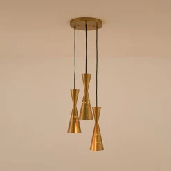 Starry 3-Light Cluster Metal Hourglass Shade Round Pendant