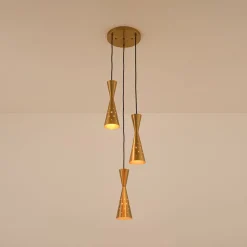 Starry 3-Light Cluster Metal Hourglass Shade Round Pendant