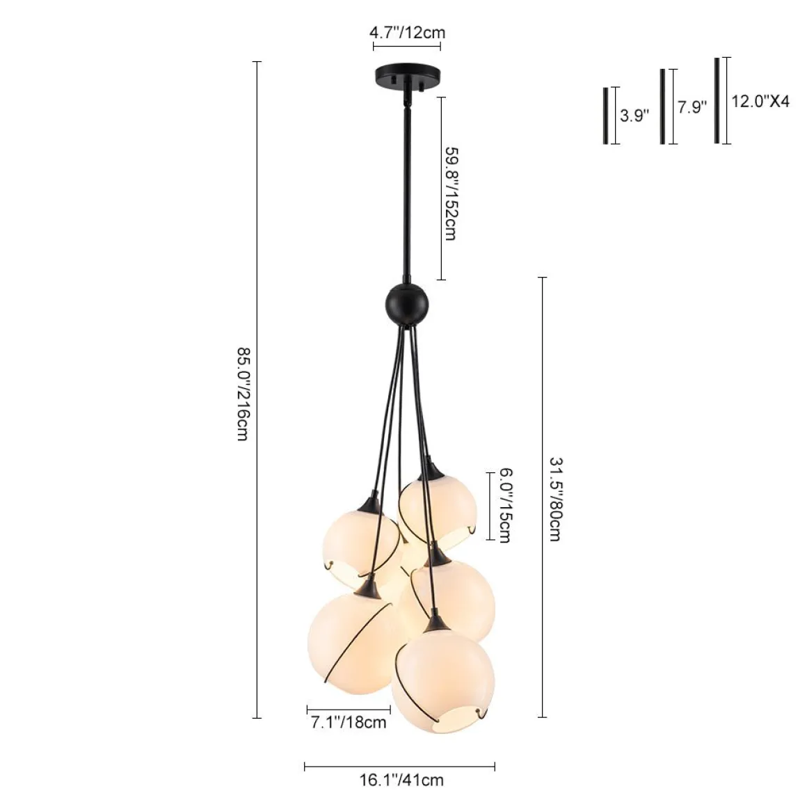 Statement Shine Opal Glass Globe Cluster Chandelier