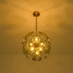 Summer Art Deco Bloom Green Lotus Leaf Sunburst Chandelier