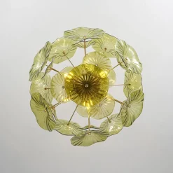 Summer Art Deco Bloom Green Lotus Leaf Sunburst Chandelier