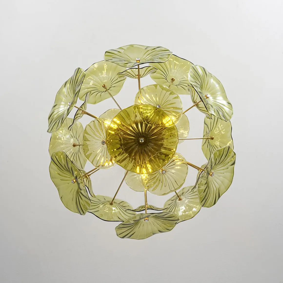 Summer Art Deco Bloom Green Lotus Leaf Sunburst Chandelier