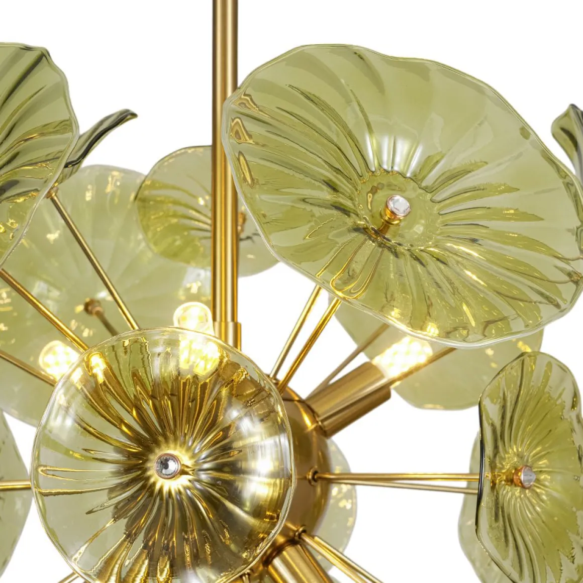 Summer Art Deco Bloom Green Lotus Leaf Sunburst Chandelier