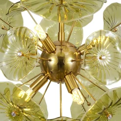 Summer Art Deco Bloom Green Lotus Leaf Sunburst Chandelier