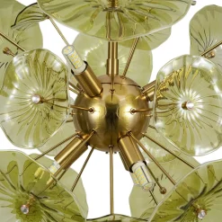Summer Art Deco Bloom Green Lotus Leaf Sunburst Chandelier