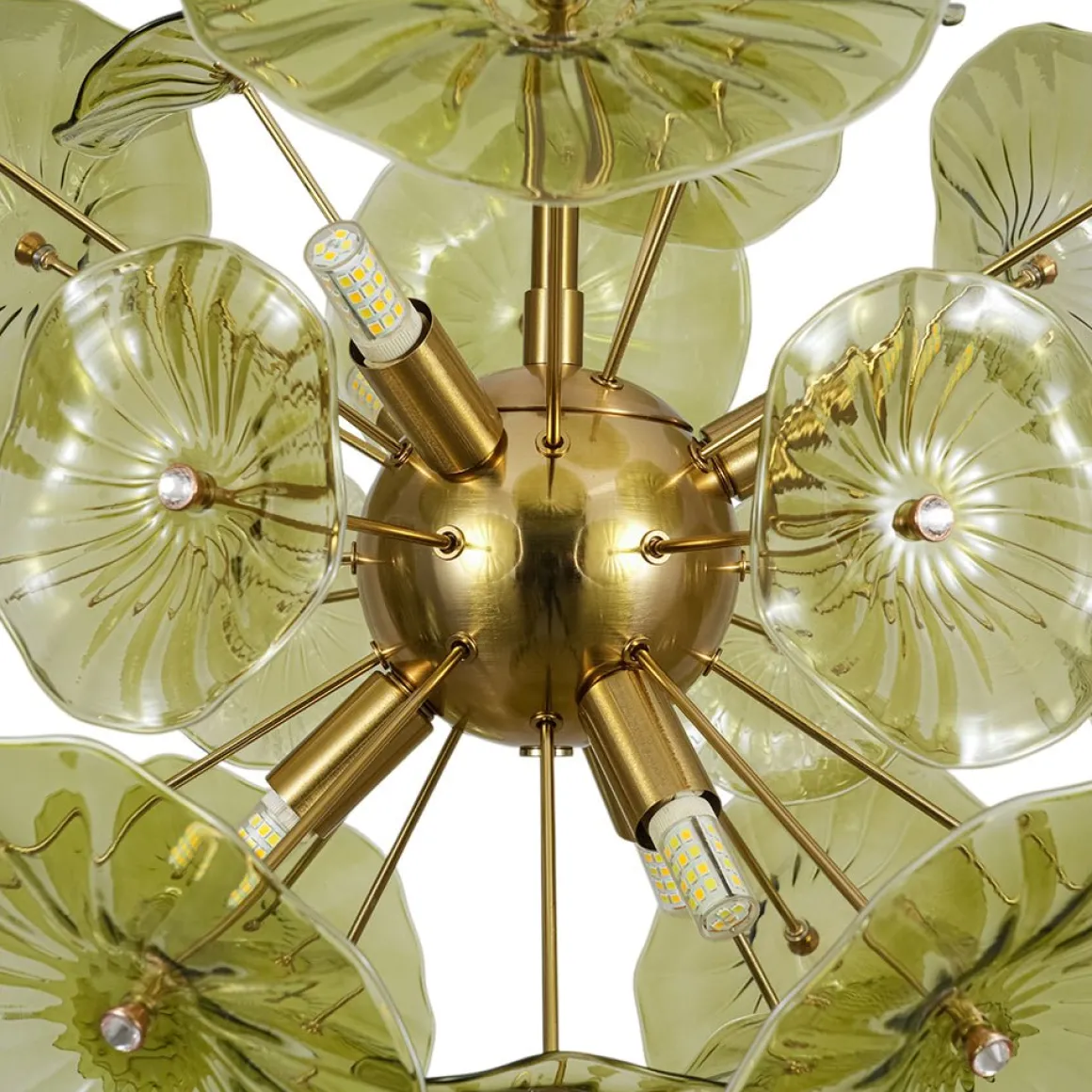 Summer Art Deco Bloom Green Lotus Leaf Sunburst Chandelier
