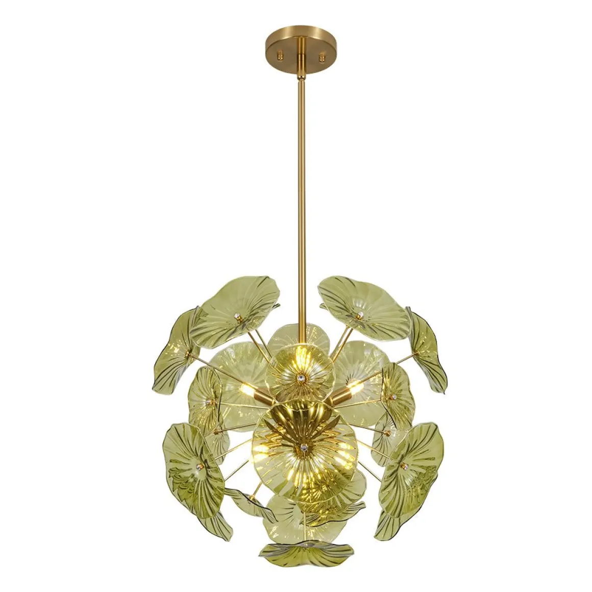 Summer Art Deco Bloom Green Lotus Leaf Sunburst Chandelier