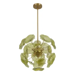 Summer Art Deco Bloom Green Lotus Leaf Sunburst Chandelier