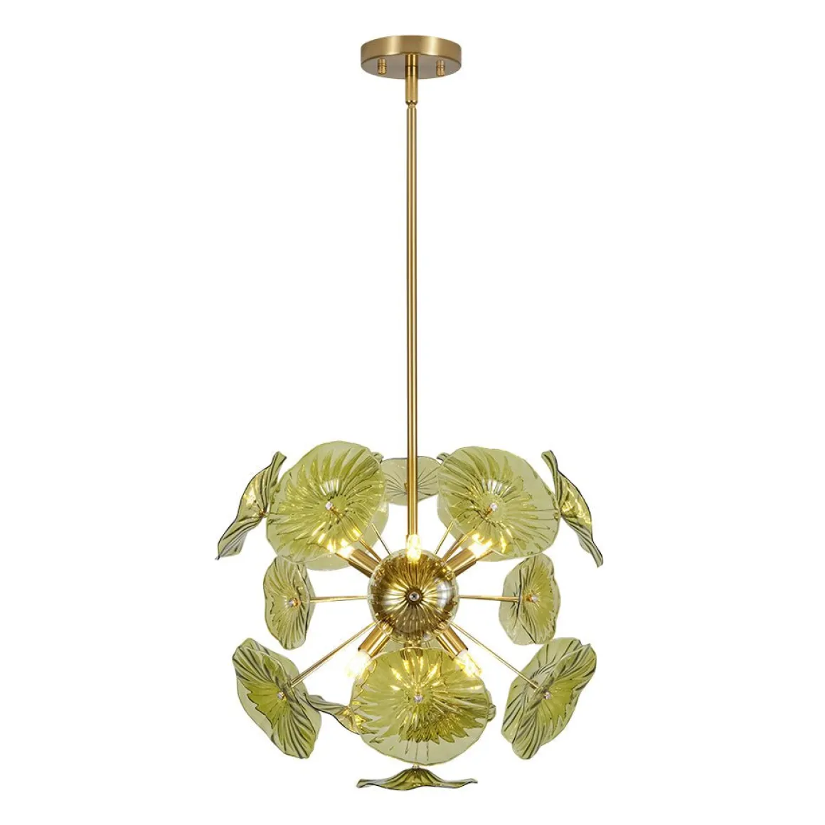 Summer Art Deco Bloom Green Lotus Leaf Sunburst Chandelier