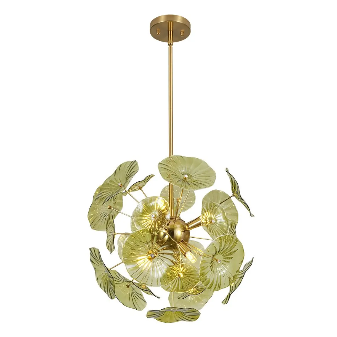 Summer Art Deco Bloom Green Lotus Leaf Sunburst Chandelier
