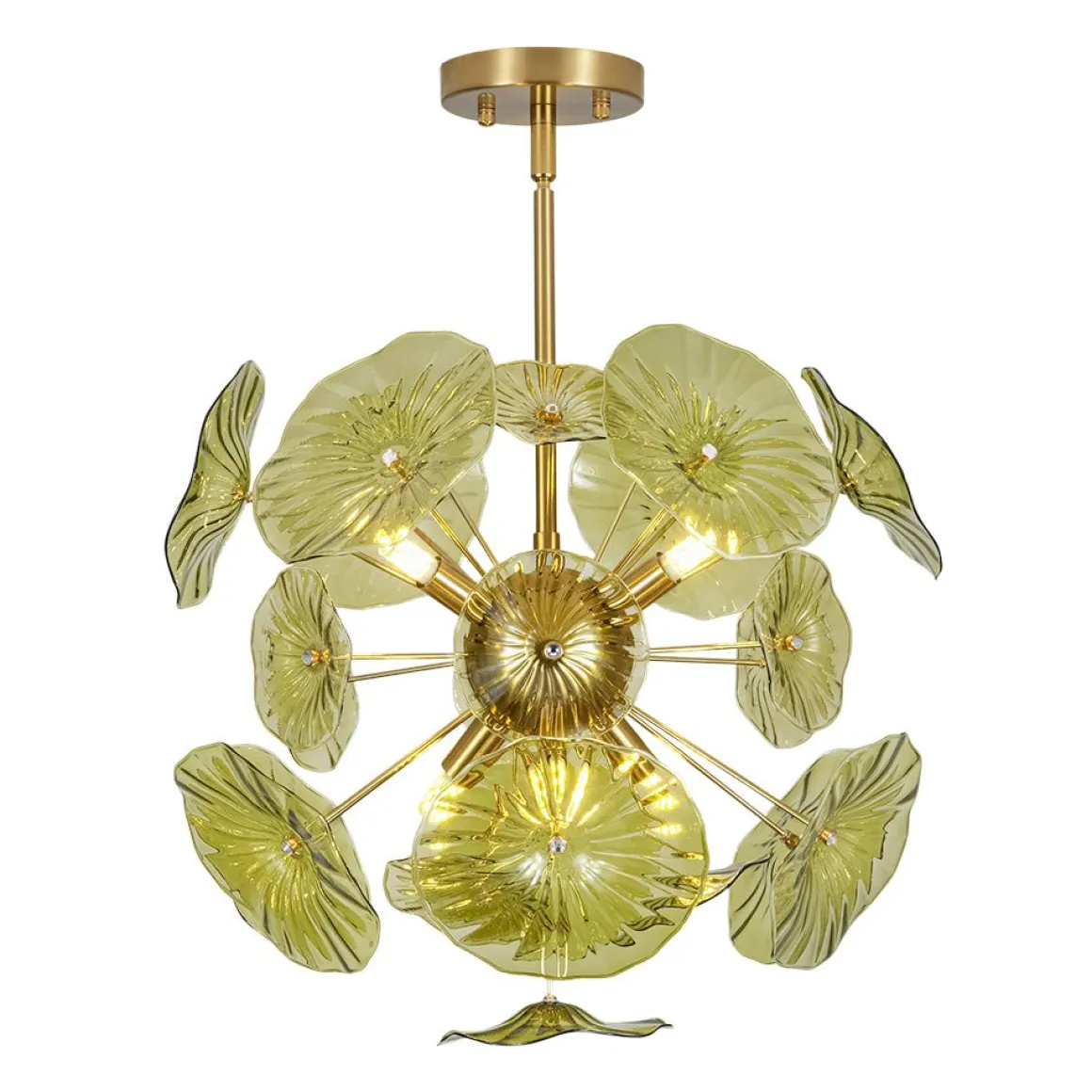 Summer Art Deco Bloom Green Lotus Leaf Sunburst Chandelier