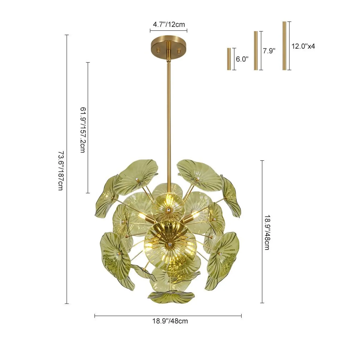 Summer Art Deco Bloom Green Lotus Leaf Sunburst Chandelier